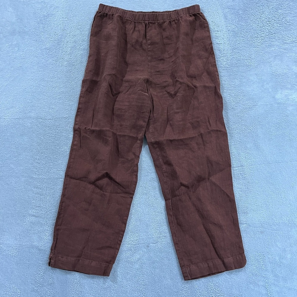 Vintage Hot Cotton Pants Womens Large Brown 100% Linen Pull On Boho Hippie